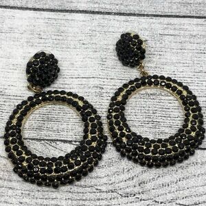 Amrita Singh Broadway Circular Drop Earrings Jet Black  Rhinestones